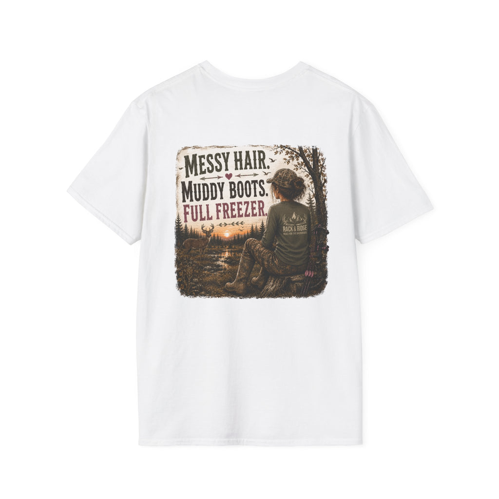 Rack & Ridge Antler Logo Tee — Casual Outdoorsy White T-Shirt