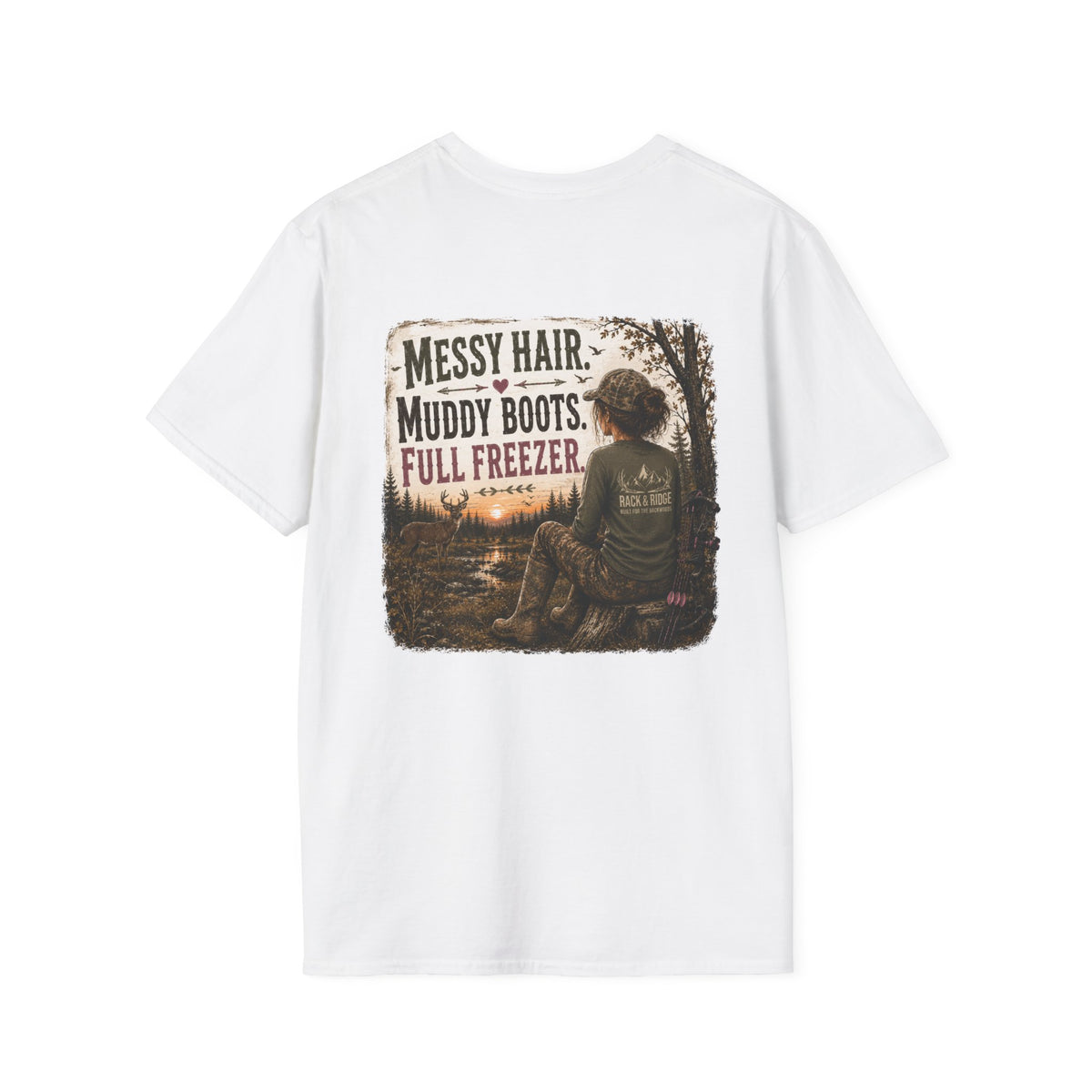 Rack & Ridge Antler Logo Tee — Casual Outdoorsy White T-Shirt