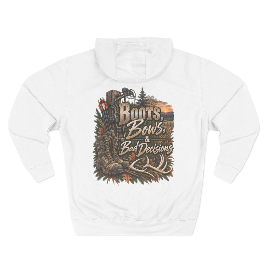 Hunting Hoodie — "Boots, Bows & Bad Decisions" Graphic Fleece Hoodie