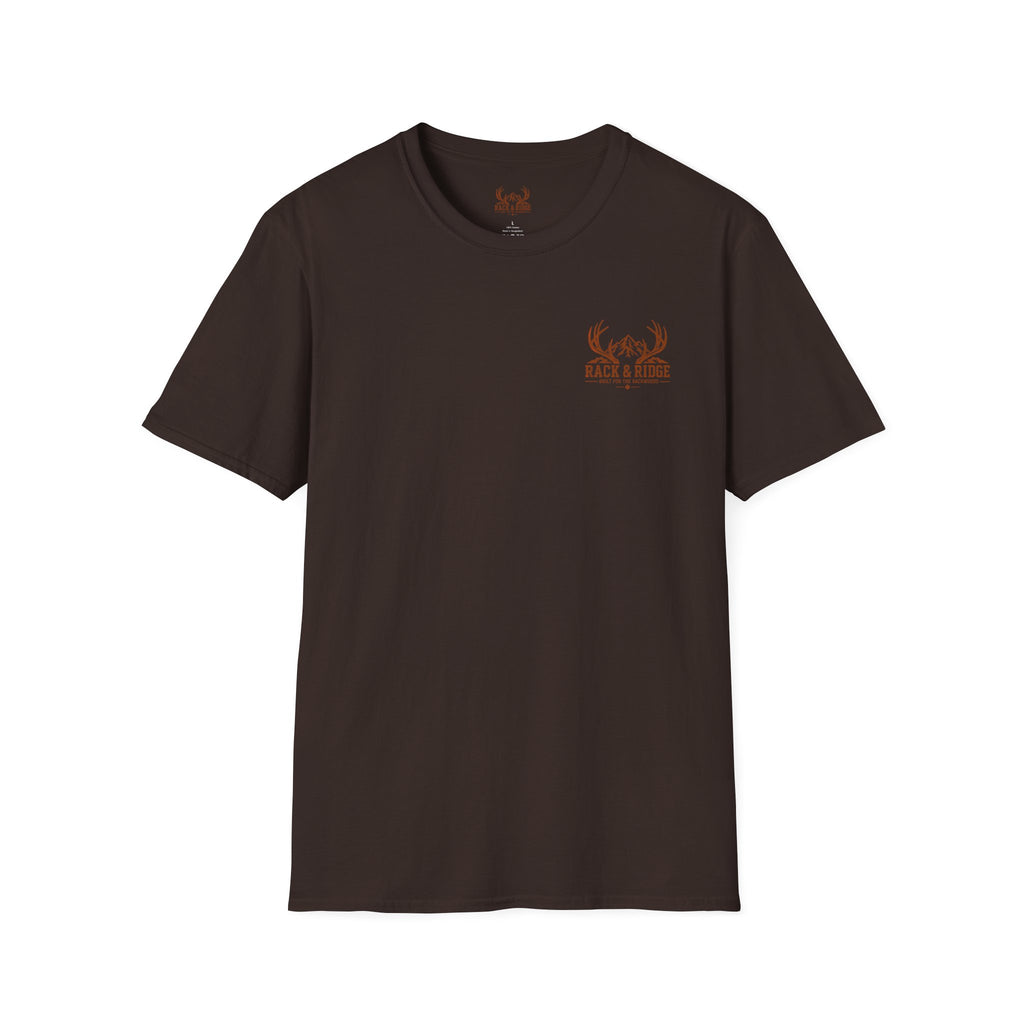 Rack & Ridge Hunting T-Shirt — Rustic Antler Logo Tee for Outdoorsmen