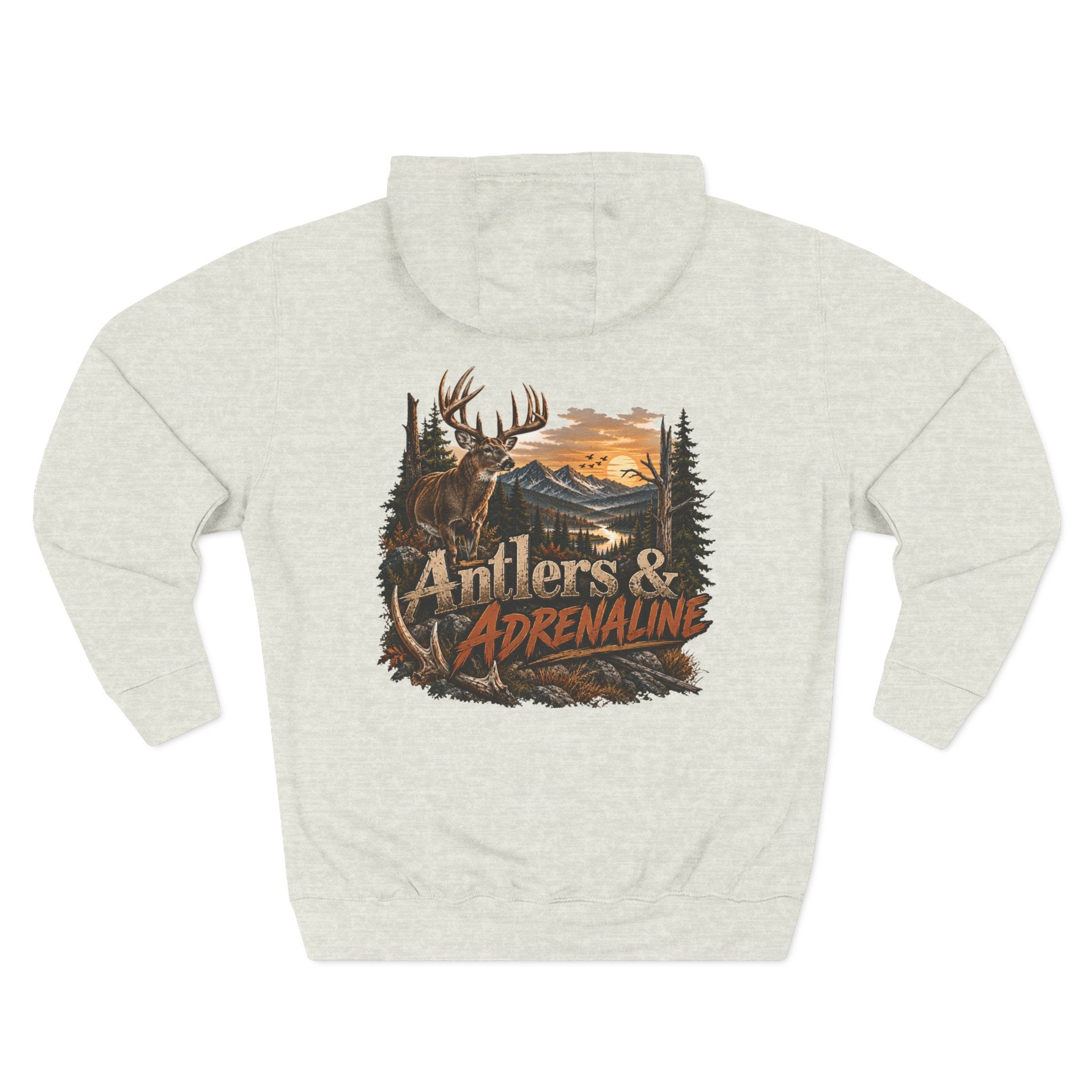 Antlers & Adrenaline Hoodie — Hunting Graphic Fleece Pullover