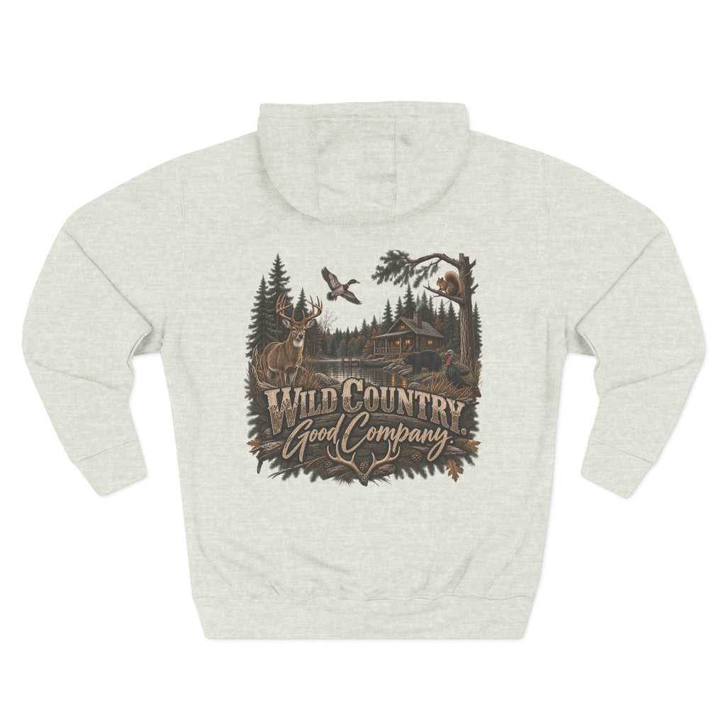 Wild Country Good Company Hoodie — Outdoor Hunting Cabin Graphic Pullover