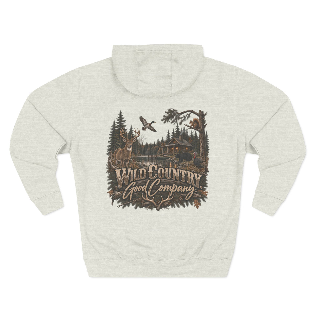 Wild Country Good Company Hoodie — Outdoor Hunting Cabin Graphic Pullover