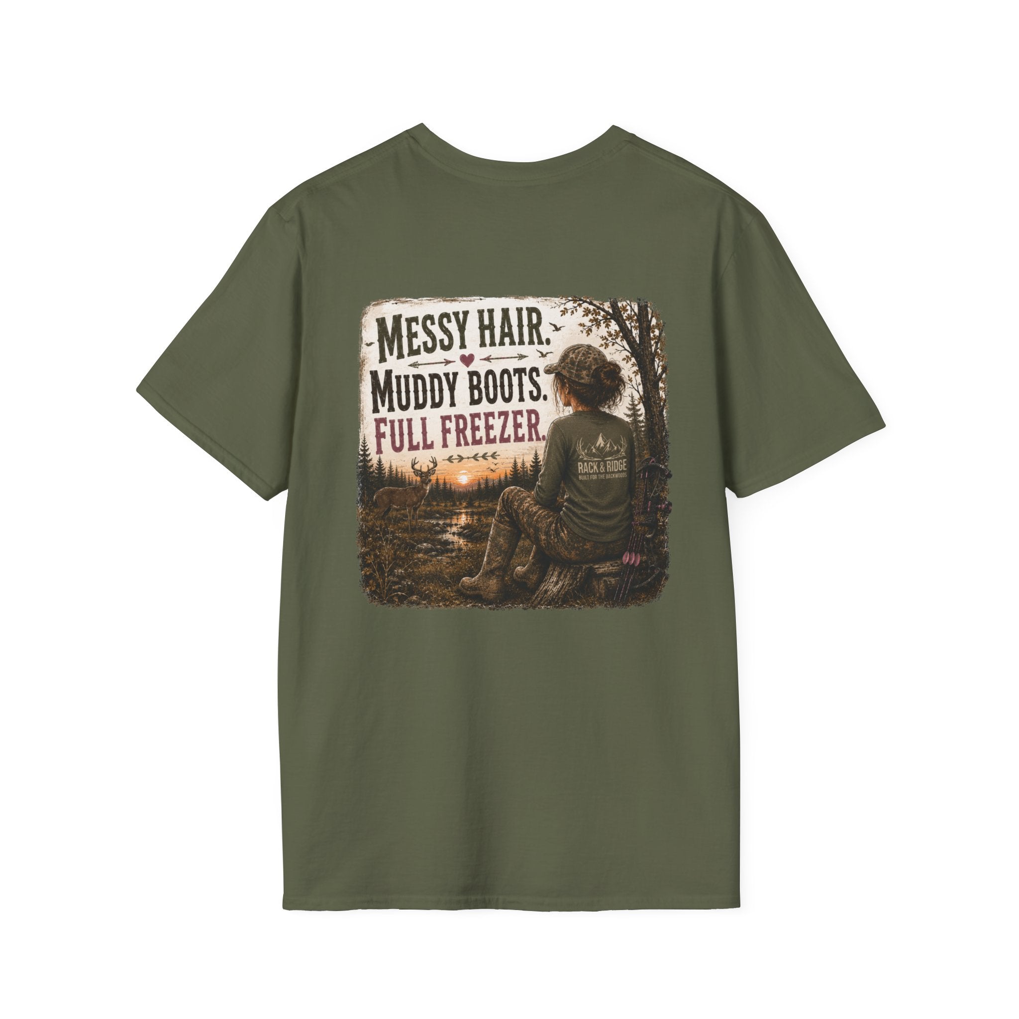 Rack & Ridge Antler Logo Tee — Casual Outdoorsy White T-Shirt