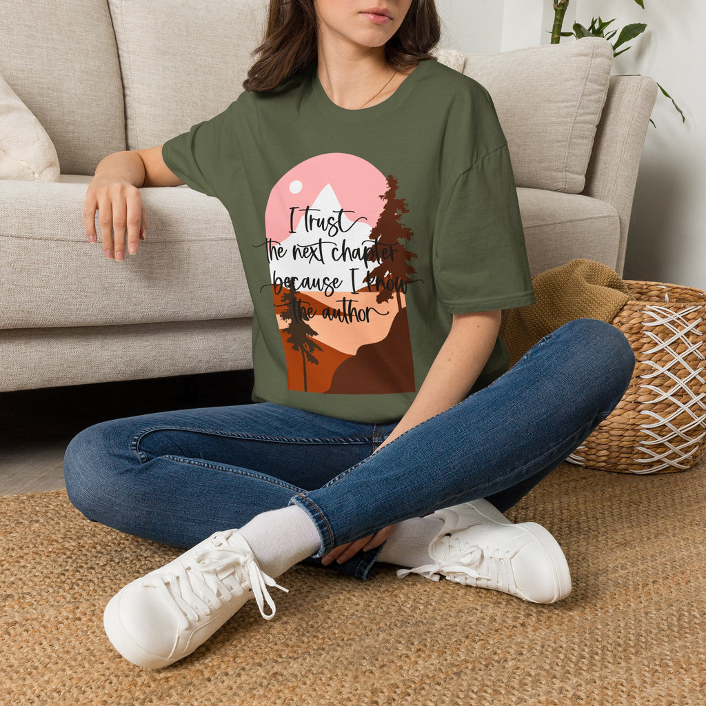 T‑Shirt — "I trust the next chapter because I am the author" Sunset Mountain Graphic Tee