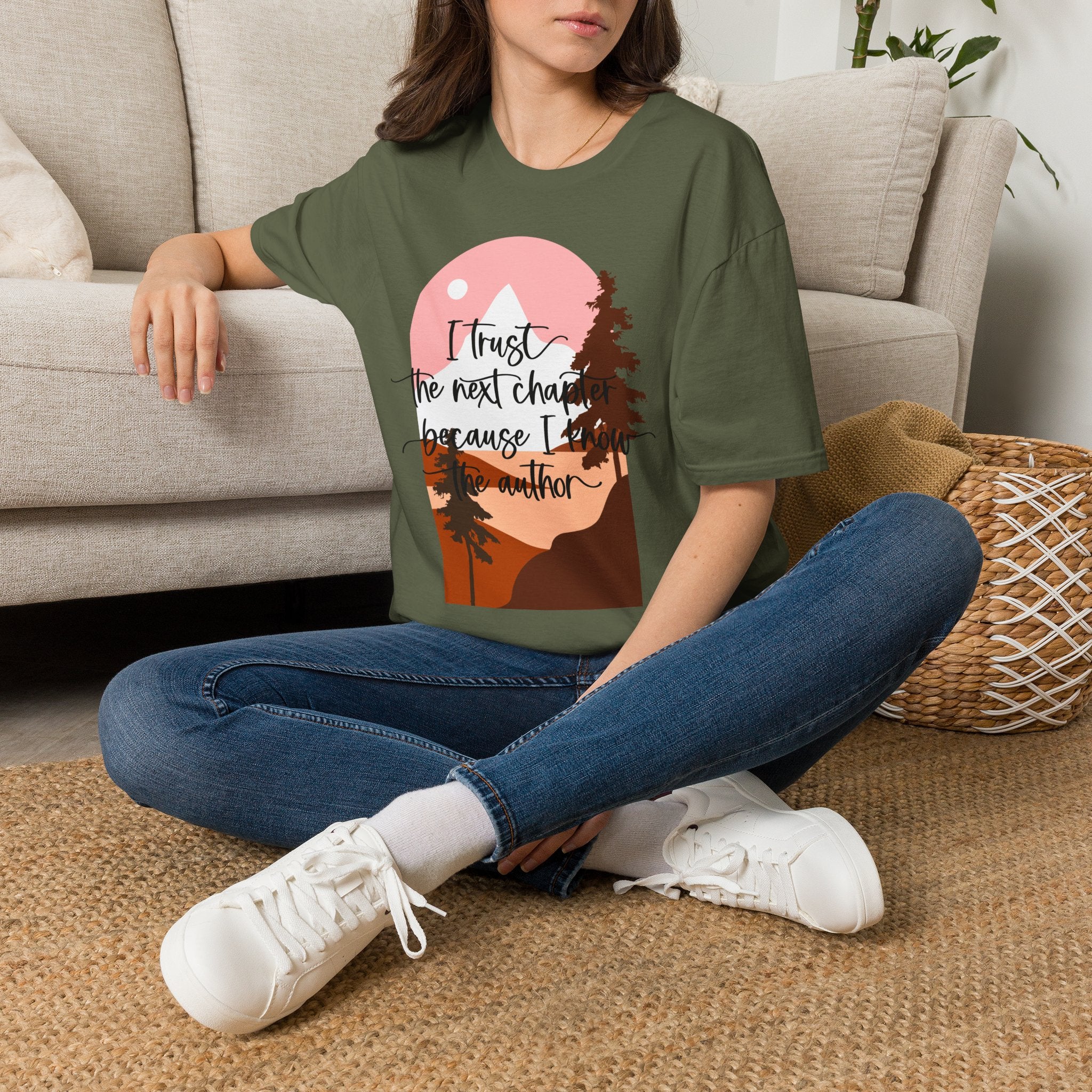 T‑Shirt — "I trust the next chapter because I am the author" Sunset Mountain Graphic Tee