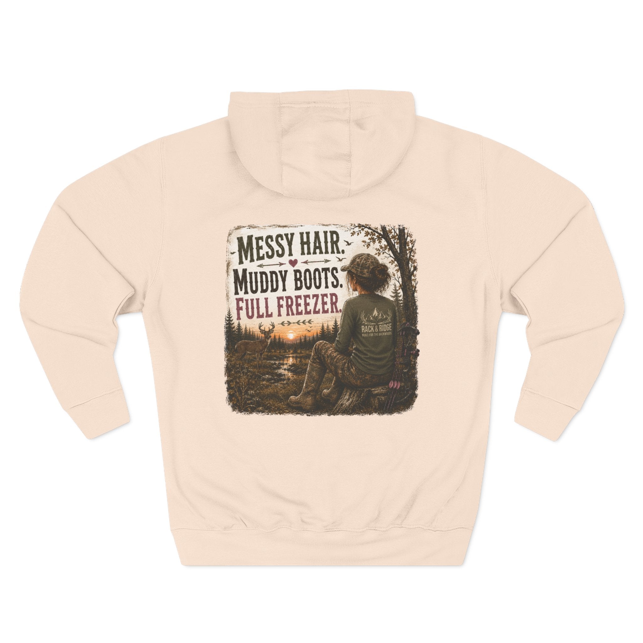 Hoodie - "Messy Hair, Muddy Boots, Full Freezer" Outdoor Cozy Fleece Hoodie