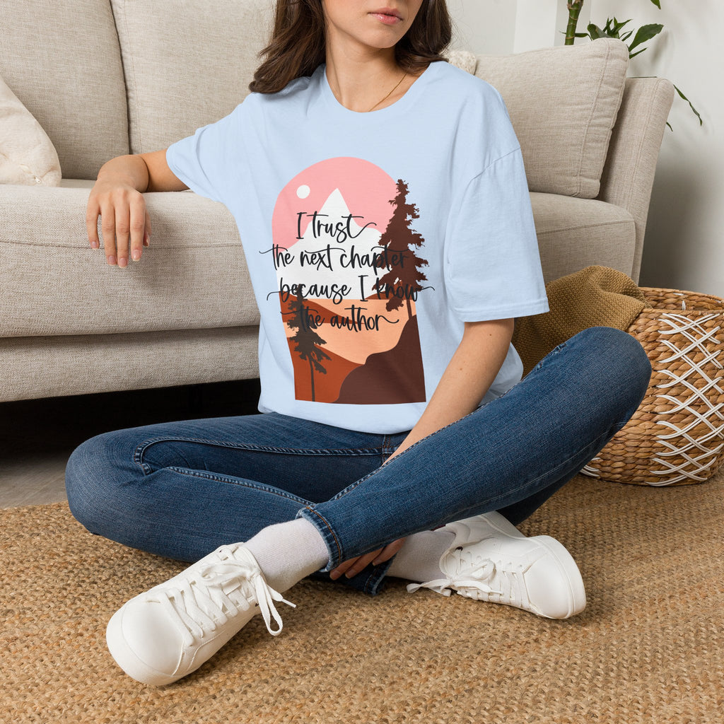 T‑Shirt — "I trust the next chapter because I am the author" Sunset Mountain Graphic Tee