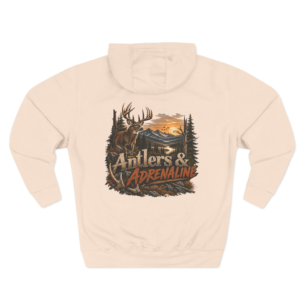 Antlers & Adrenaline Hoodie — Hunting Graphic Fleece Pullover