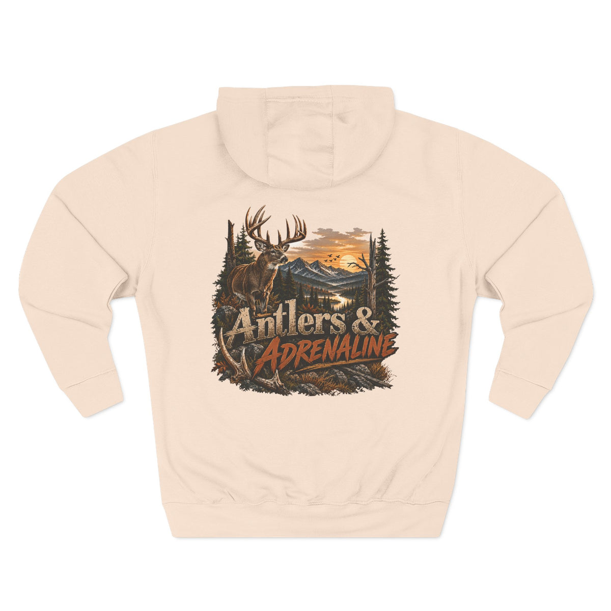 Antlers & Adrenaline Hoodie — Hunting Graphic Fleece Pullover