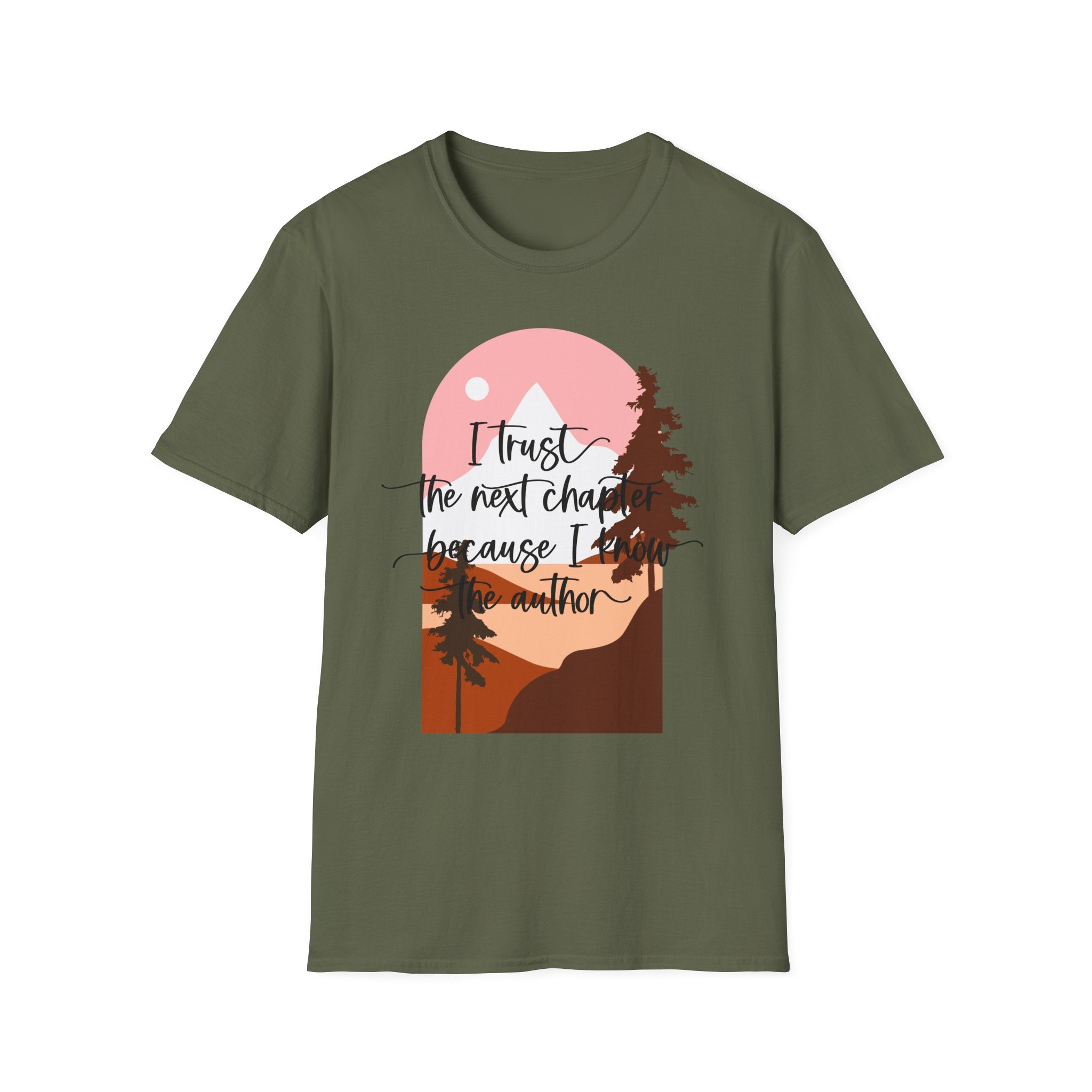 T‑Shirt — "I trust the next chapter because I am the author" Sunset Mountain Graphic Tee
