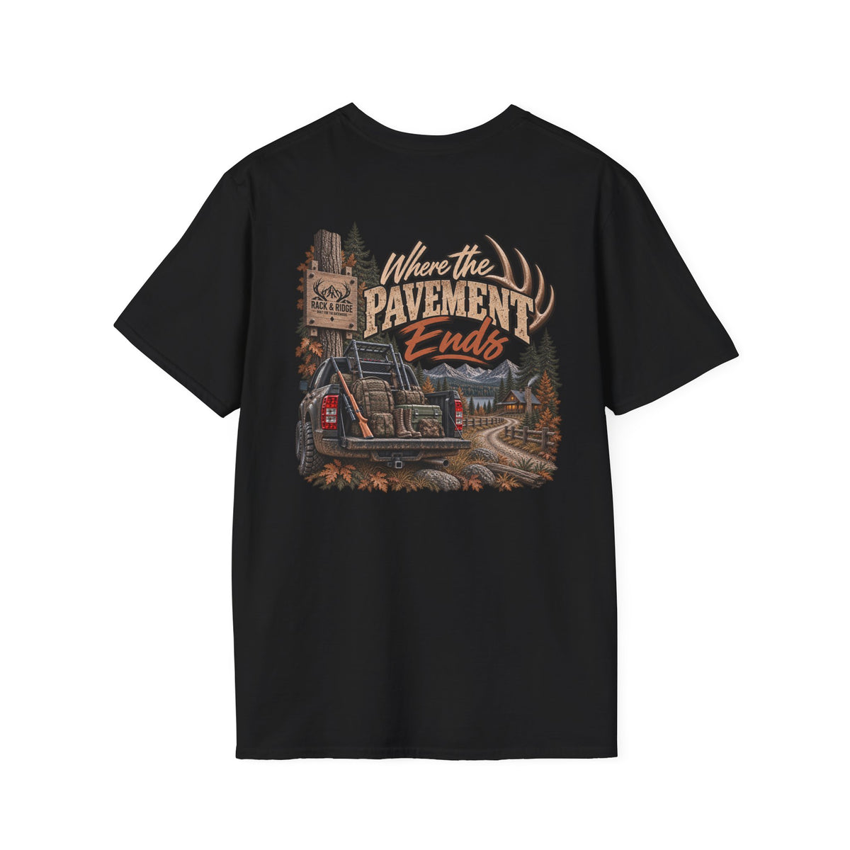 Rack & Ridge Hunting T-Shirt — Rustic Antler Logo Tee for Outdoorsmen
