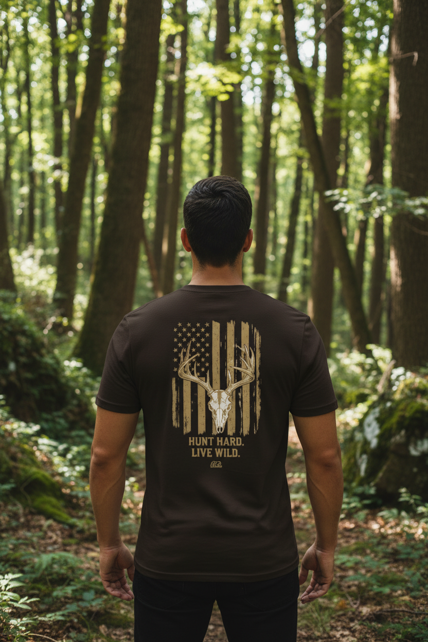 Hunt Hard. Live Wild. | Rack & Ridge Flag T-Shirt