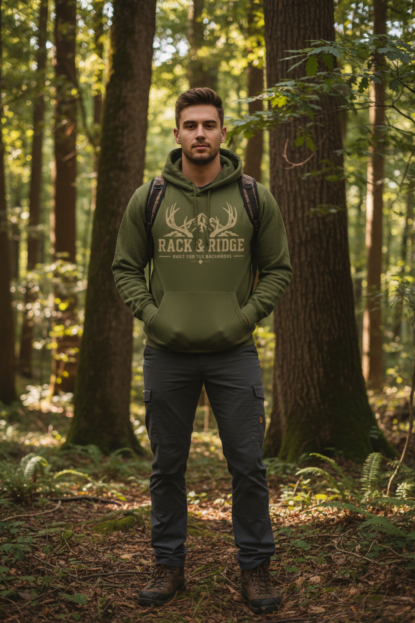Rack & Ridge Outdoor Hoodie — Hunting Antler Logo