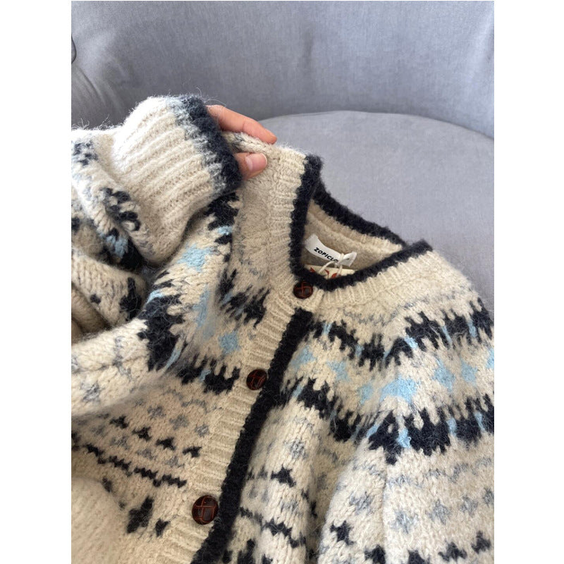 Women's Vintage Jacquard Knit Cardigan
