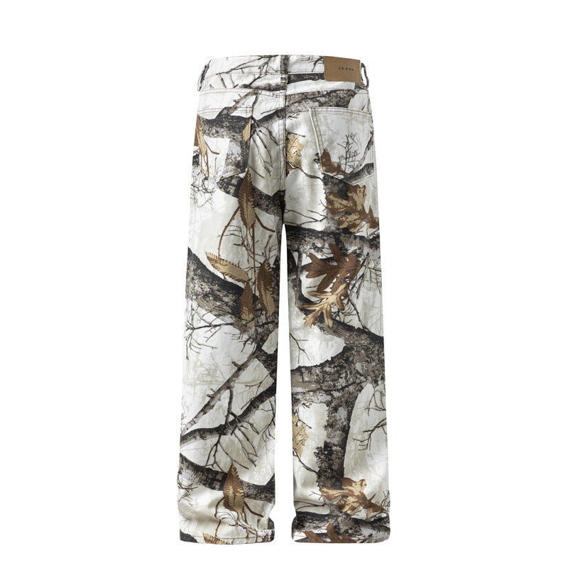Men's Maple Leaf Camo Jeans – Straight Leg Retro Casual Pants