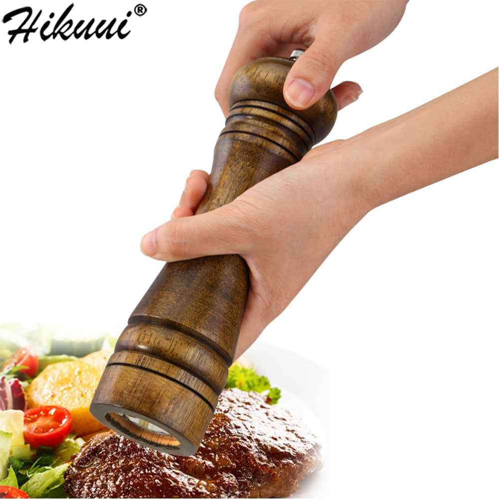 Oak Wood Pepper & Spice Grinder – Ceramic Core, Handheld Mill for BBQ & Cooking