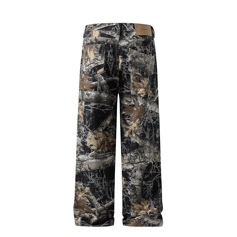 Men's Camo Denim Pants – Loose Straight Leg Carpenter Trousers