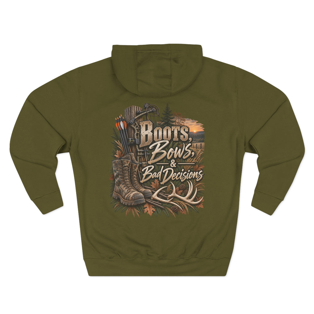 Hunting Hoodie — "Boots, Bows & Bad Decisions" Graphic Fleece Hoodie