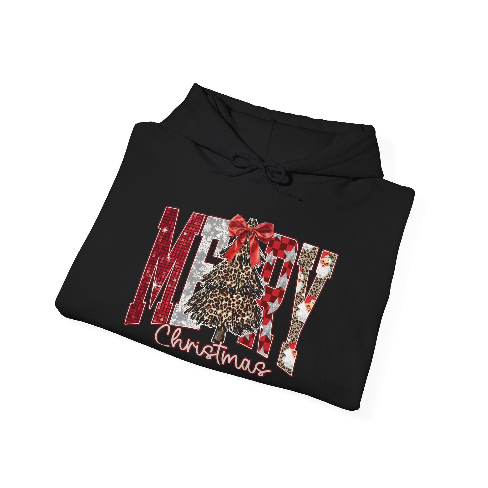 Merry Christmas Hoodie — Buffalo Plaid Tree & Leopard Print Holiday Sweatshirt