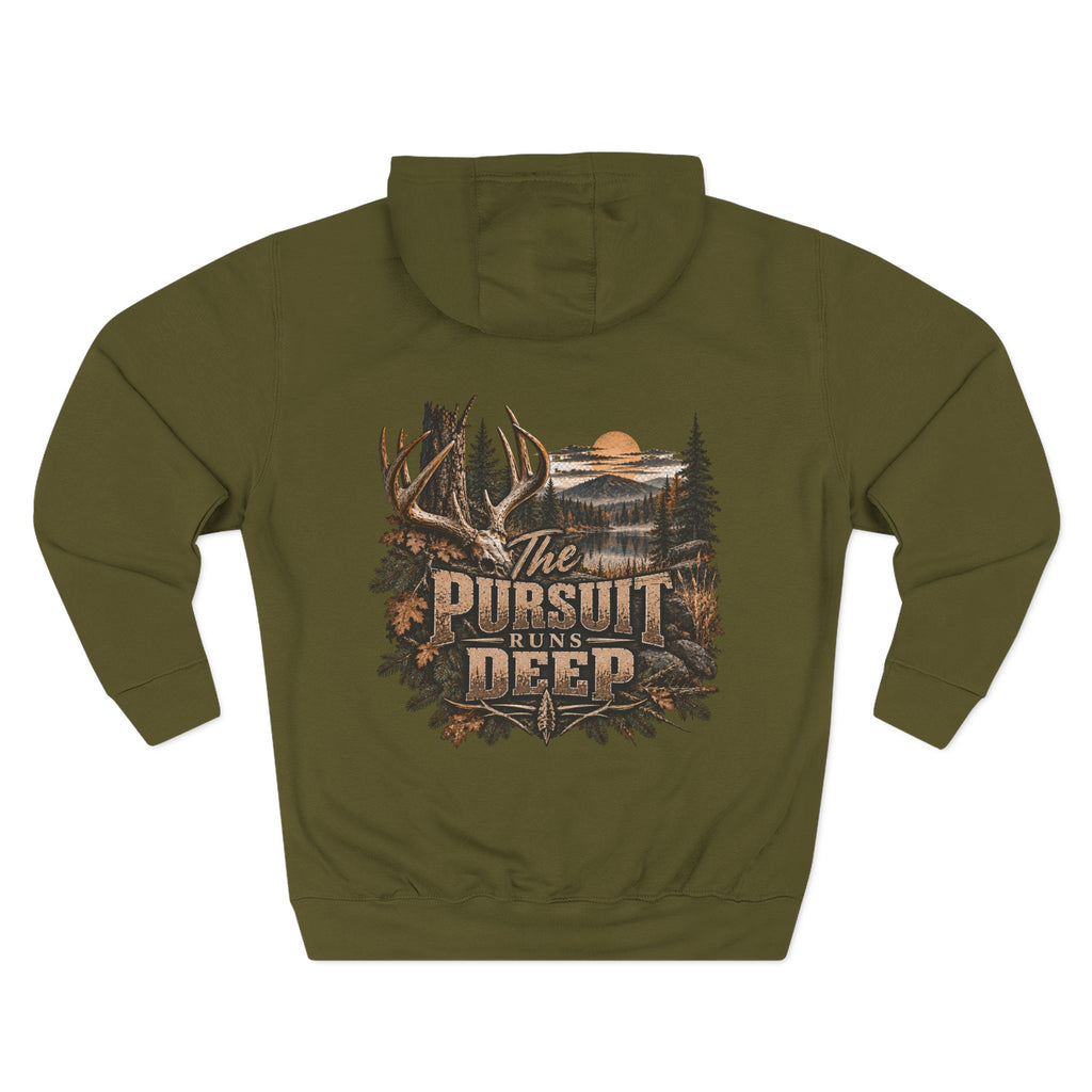 Hoodie – "The Pursuit Runs Deep" Deer Hunting Graphic Hooded Sweatshirt