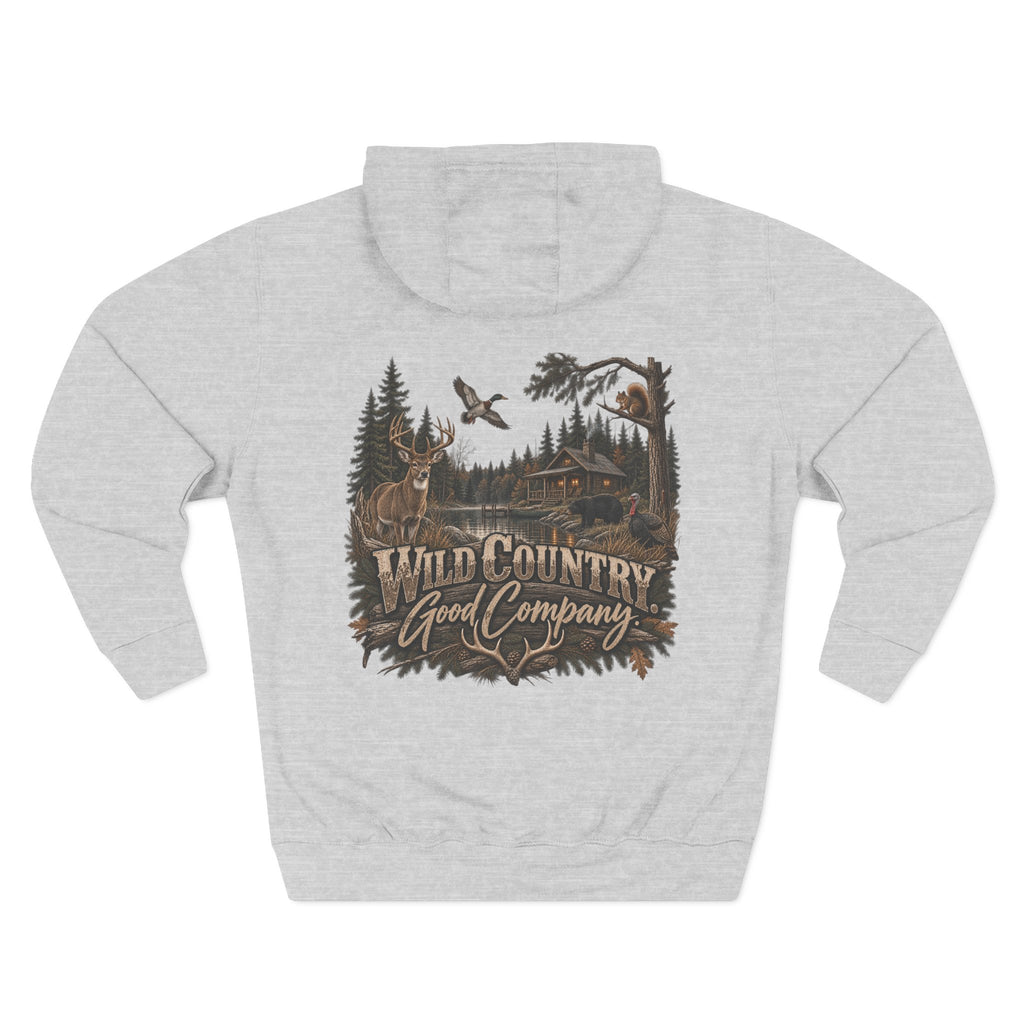 Wild Country Good Company Hoodie — Outdoor Hunting Cabin Graphic Pullover