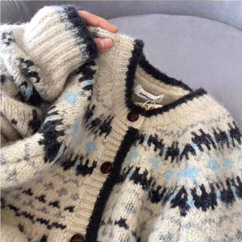 Women's Vintage Jacquard Knit Cardigan