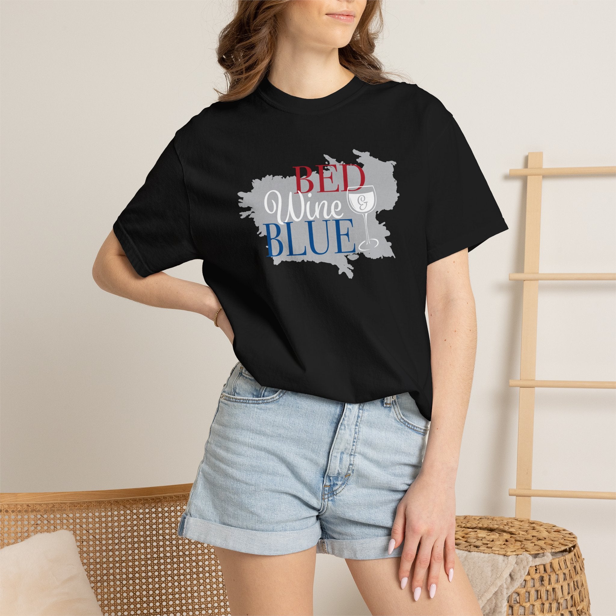 Bed Wine Blue T-Shirt — Patriotic Wine Lover Graphic Tee