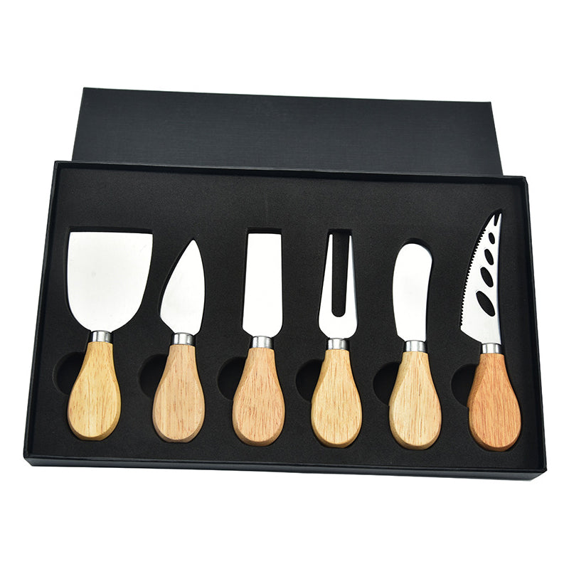Stainless Steel Simple Ins Style Cheese Knife Fork Cheese Butter Knife Pizza Oak Handle Baking Tool Gift Box Set