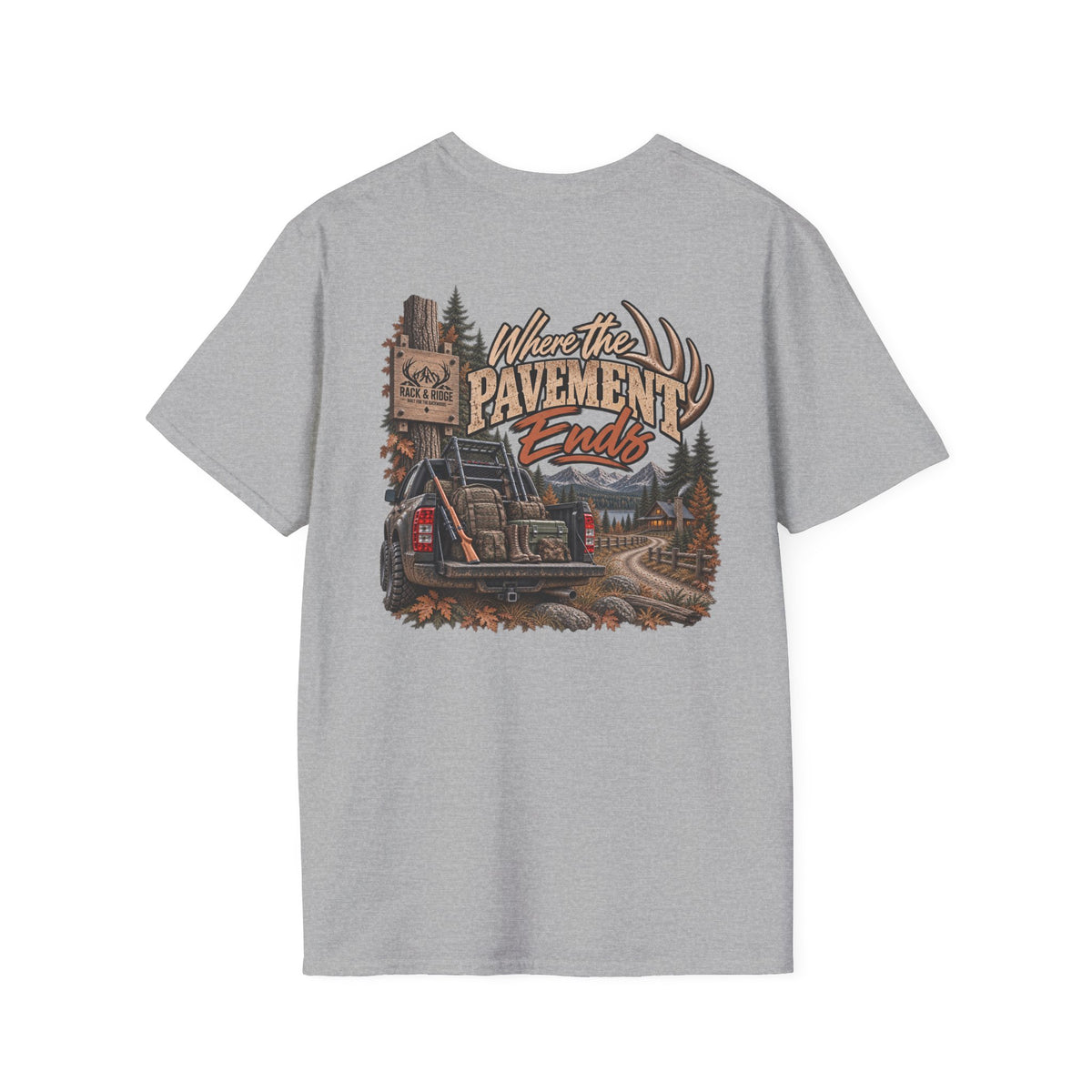 Rack & Ridge Hunting T-Shirt — Rustic Antler Logo Tee for Outdoorsmen