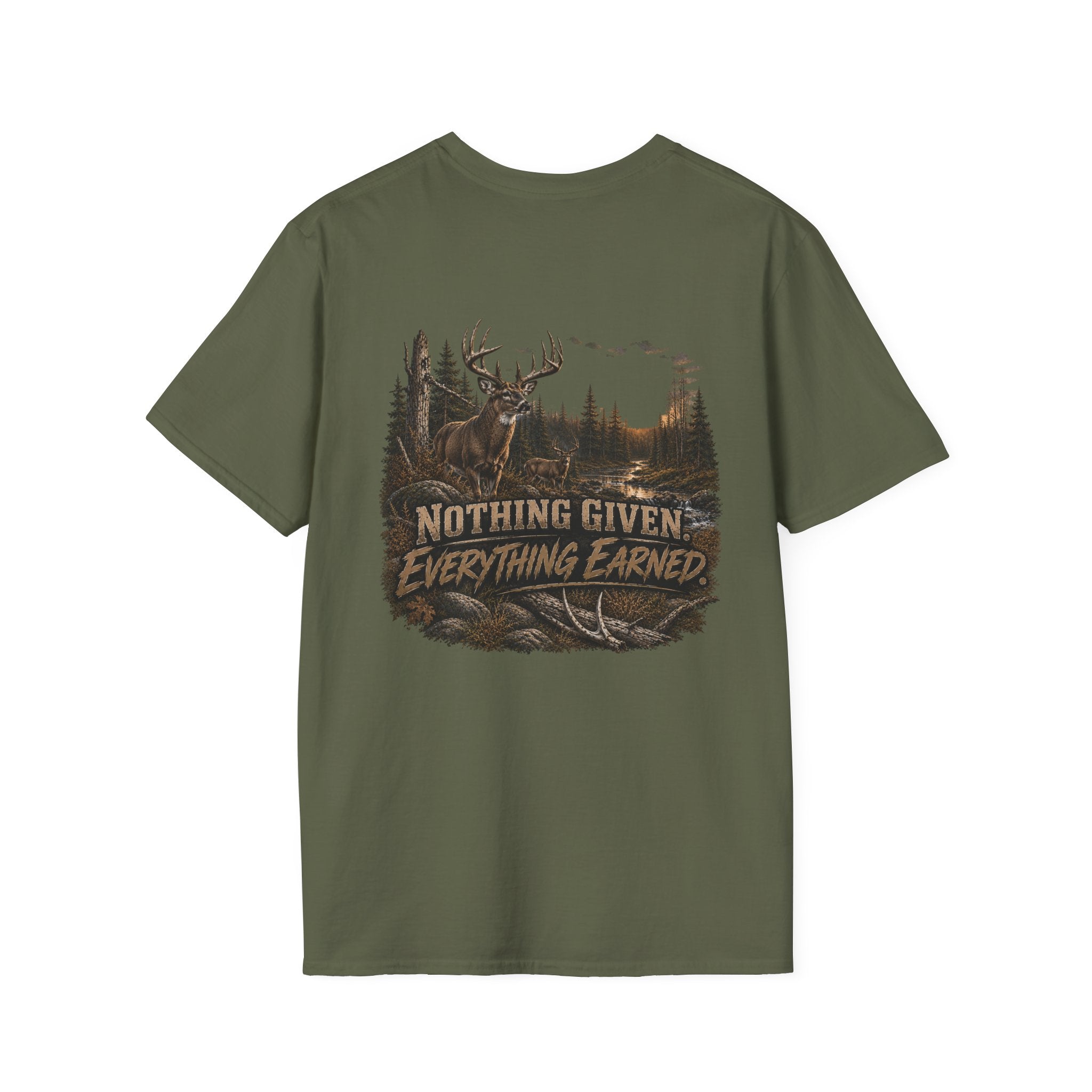 Rustic Deer Logo T‑Shirt — "Rack & Ride" Outdoor Hunting Tee