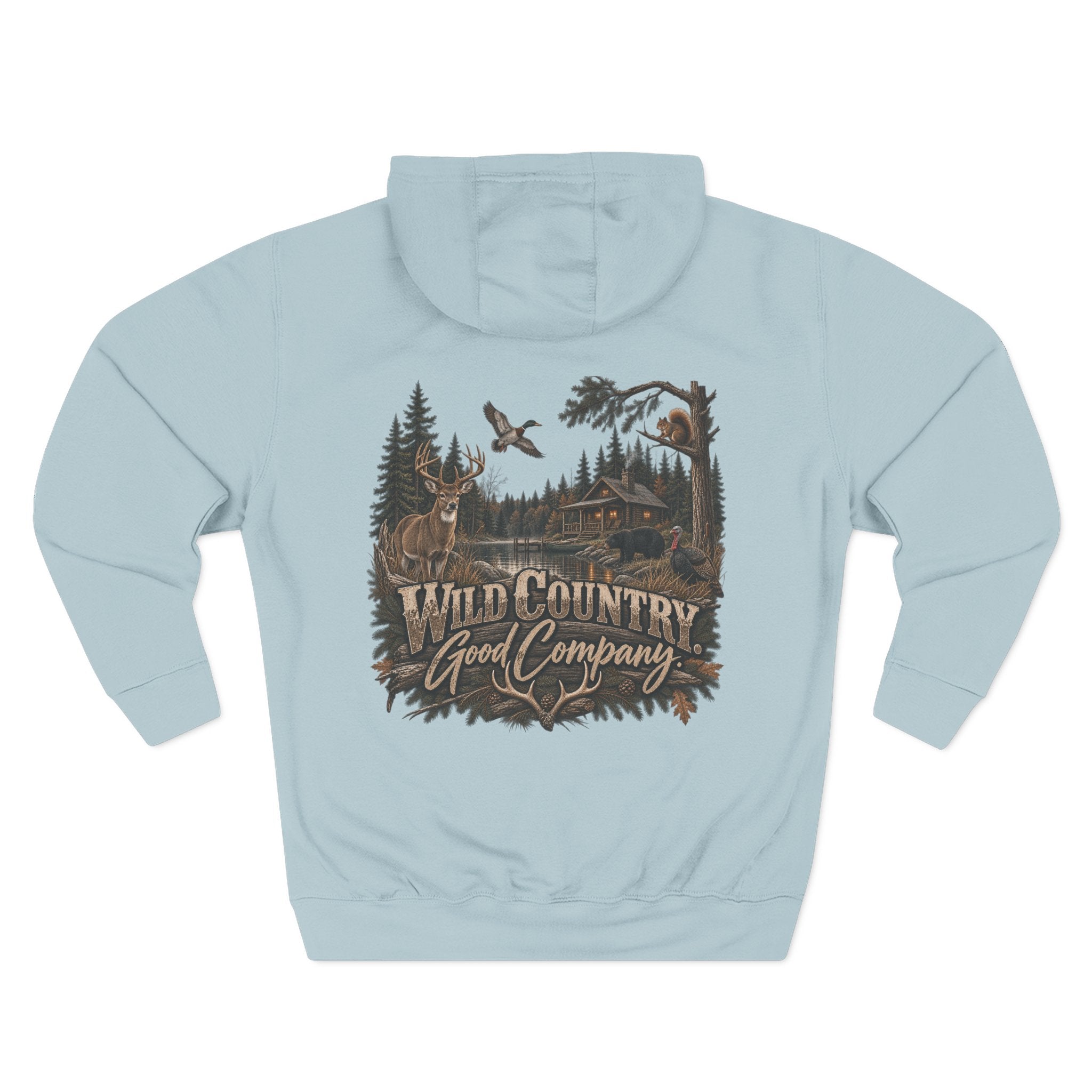 Wild Country Good Company Hoodie — Outdoor Hunting Cabin Graphic Pullover
