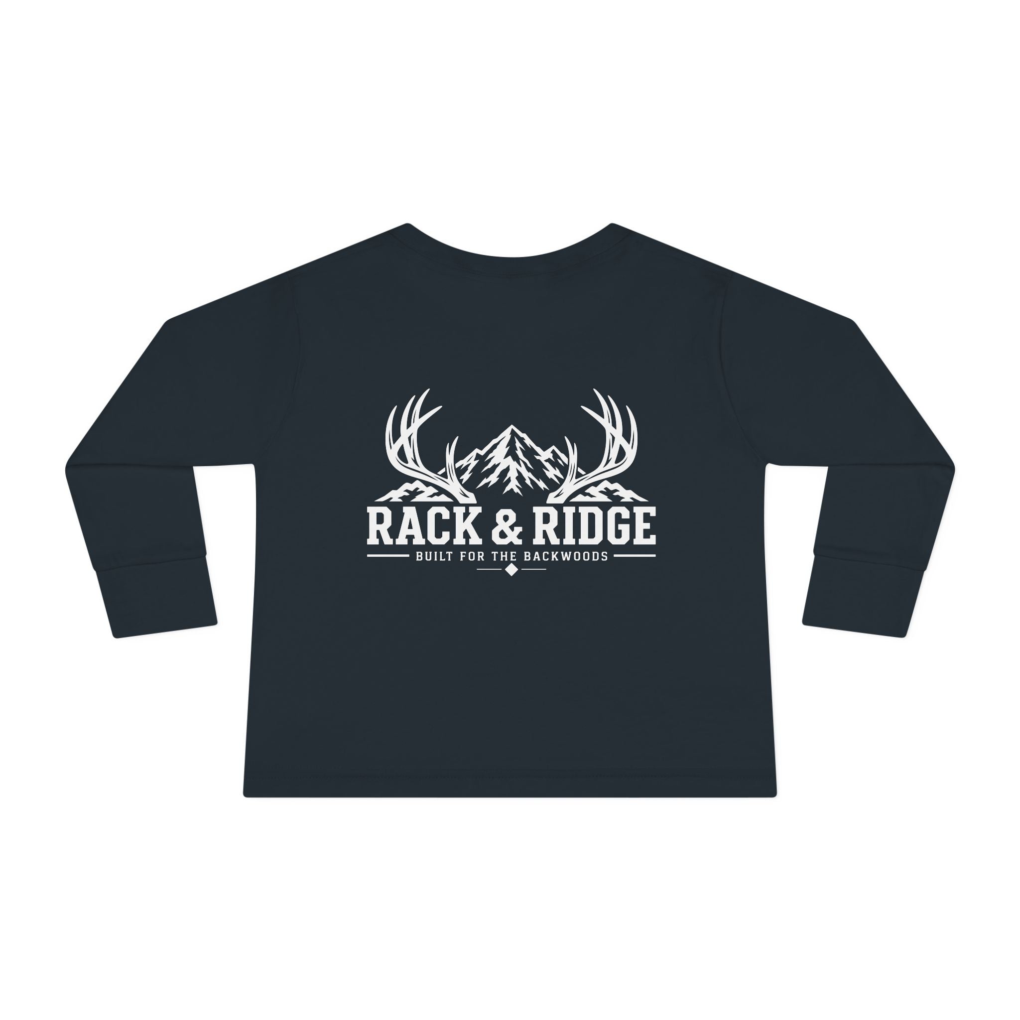 Toddler Long Sleeve Tee — 'Rack & Ridge' Mountain Antler Graphic Kids Shirt
