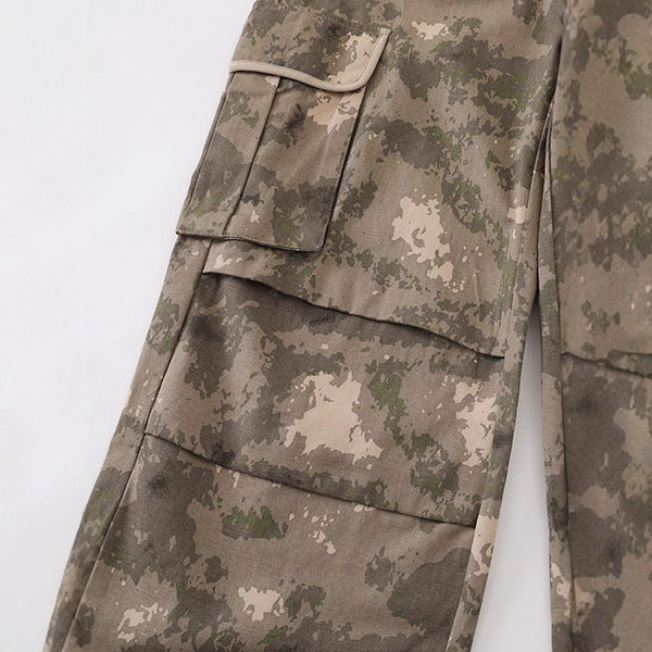 Men's Camo Multi-Pocket Work Pants – Loose Fit Denim Cargo Trousers
