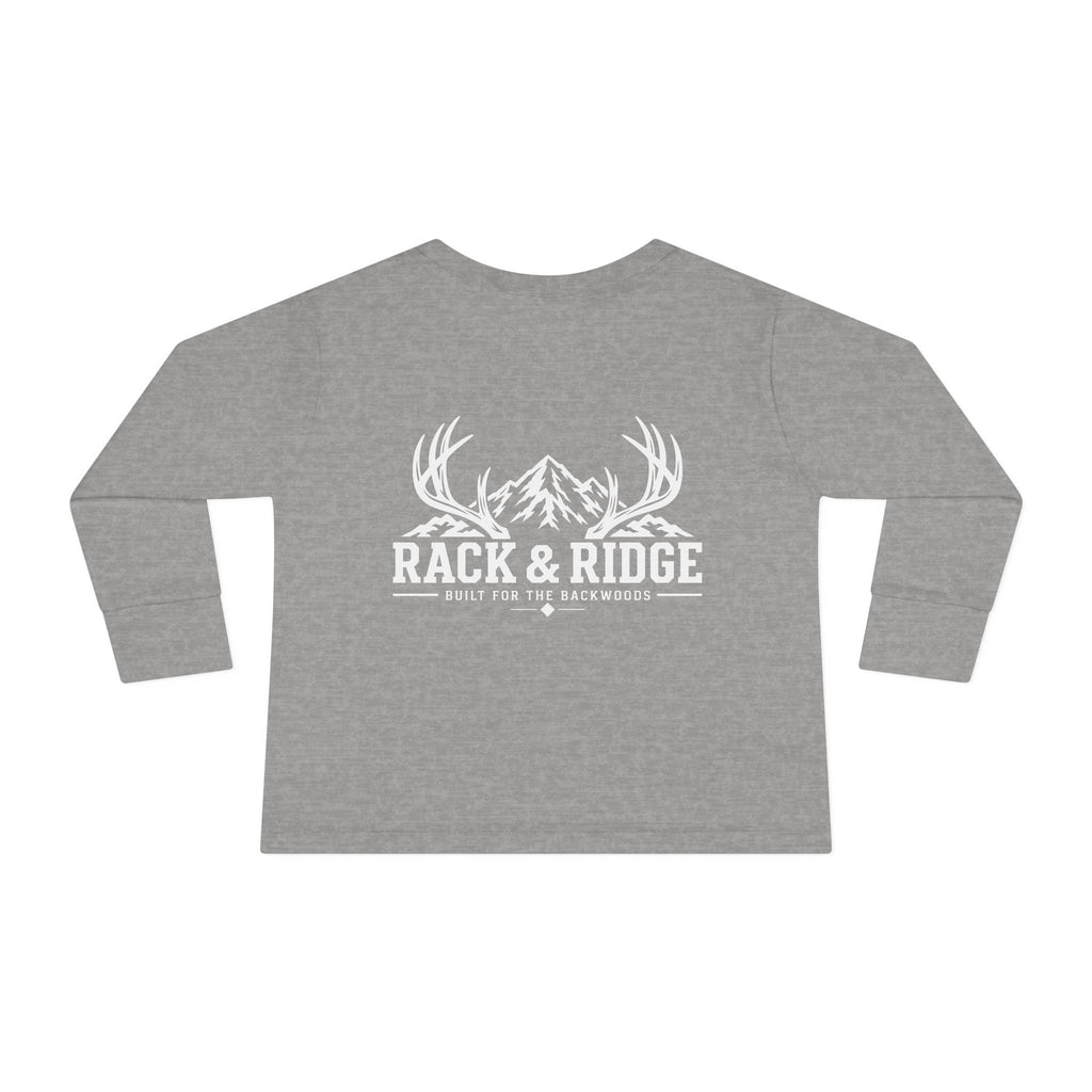 Toddler Long Sleeve Tee — 'Rack & Ridge' Mountain Antler Graphic Kids Shirt
