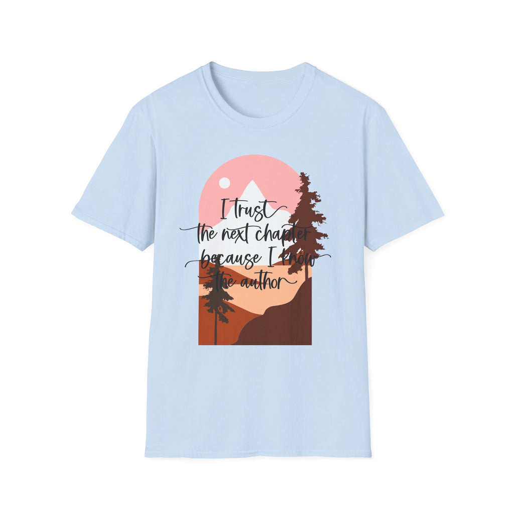 T‑Shirt — "I trust the next chapter because I am the author" Sunset Mountain Graphic Tee