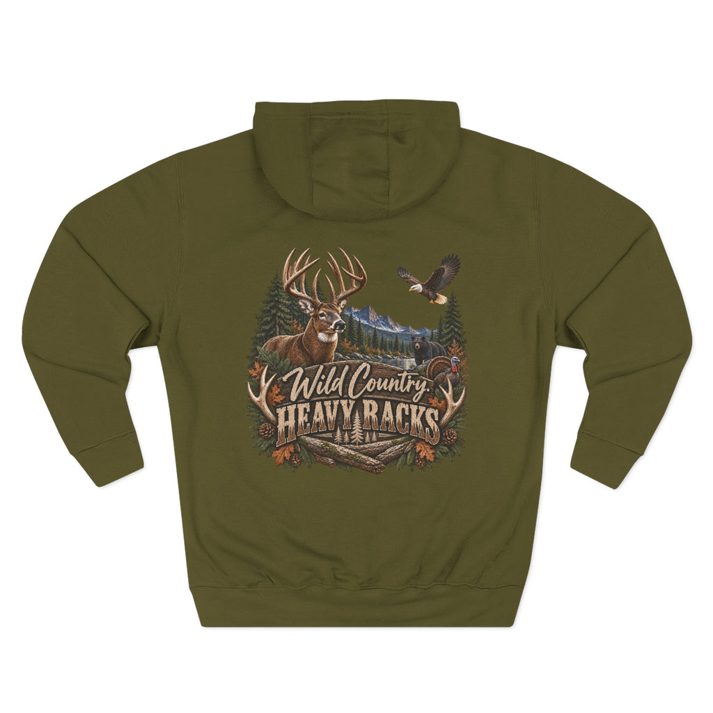 Wild Country Heavy Racks Hoodie — Buck Deer & Eagle Hunting Graphic