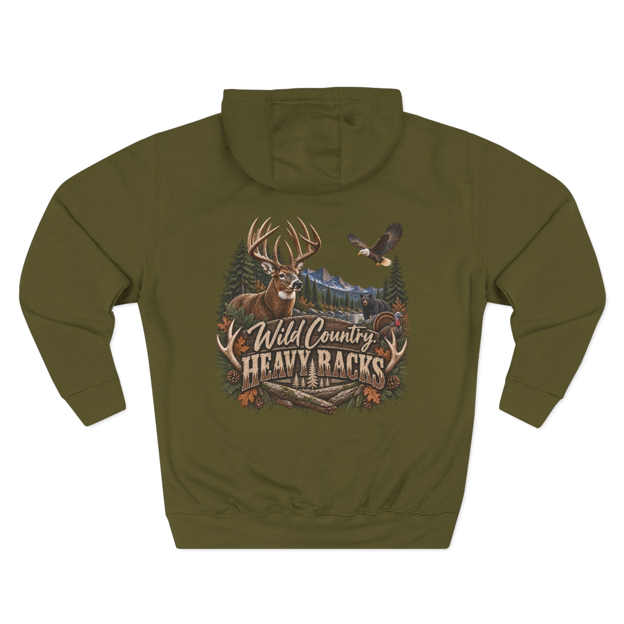 Wild Country Heavy Racks Hoodie — Buck Deer & Eagle Hunting Graphic