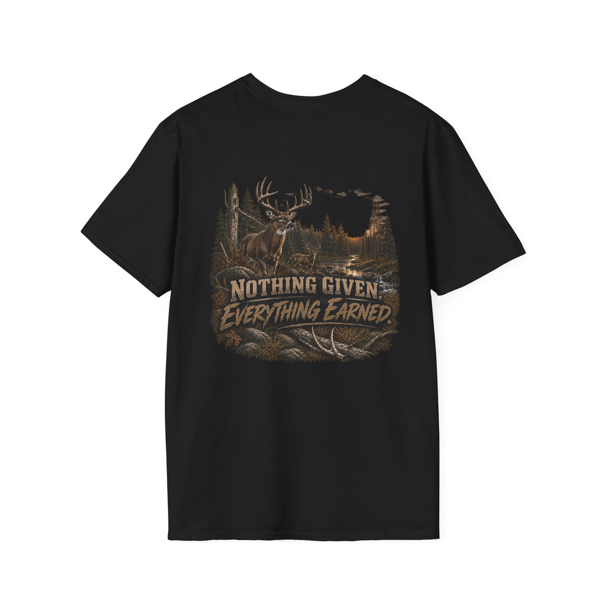Rustic Deer Logo T‑Shirt — "Rack & Ride" Outdoor Hunting Tee