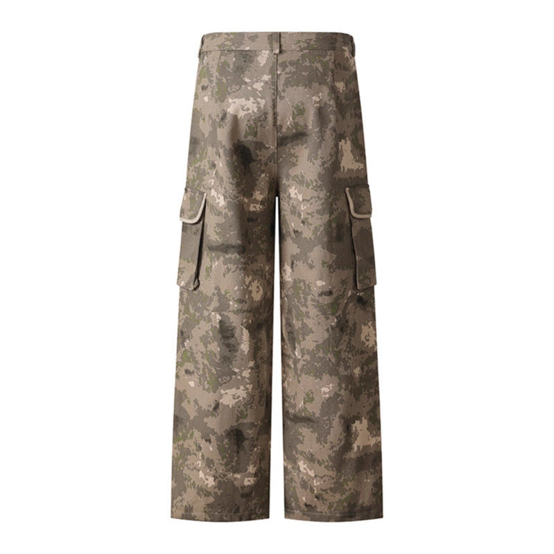 Men's Camo Multi-Pocket Work Pants – Loose Fit Denim Cargo Trousers