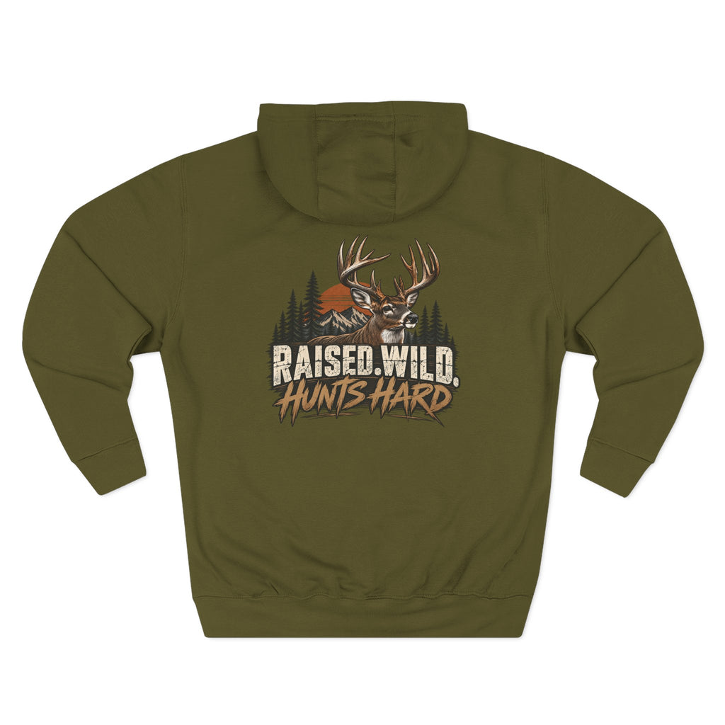 Hoodie — Raised Wild Hunts Hard Buck Deer Hunting Graphic Fleece Hoodie