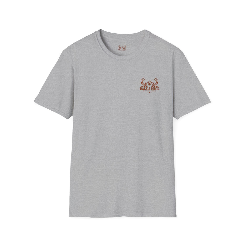 Rack & Ridge Antler Logo T‑Shirt — Rustic Outdoor Hunting Tee
