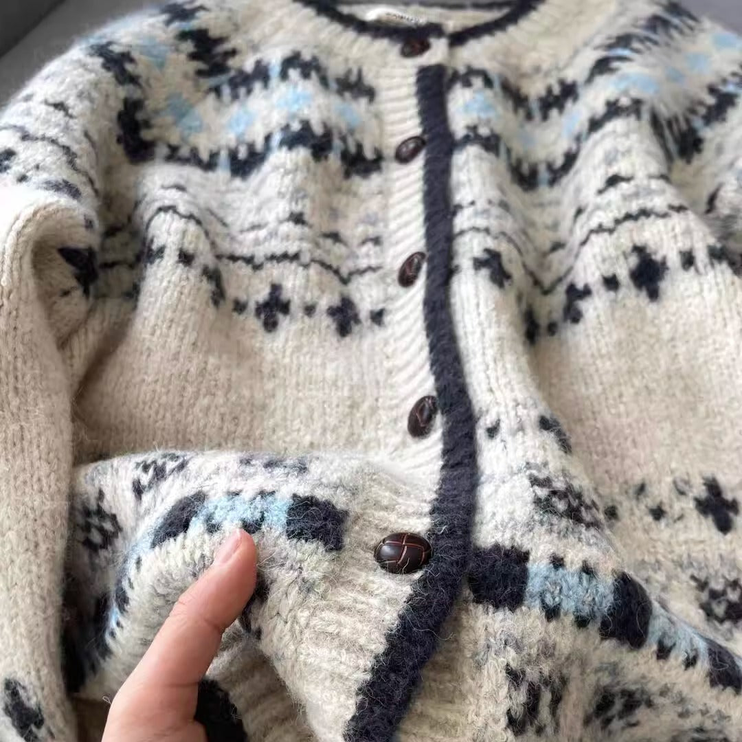 Women's Vintage Jacquard Knit Cardigan