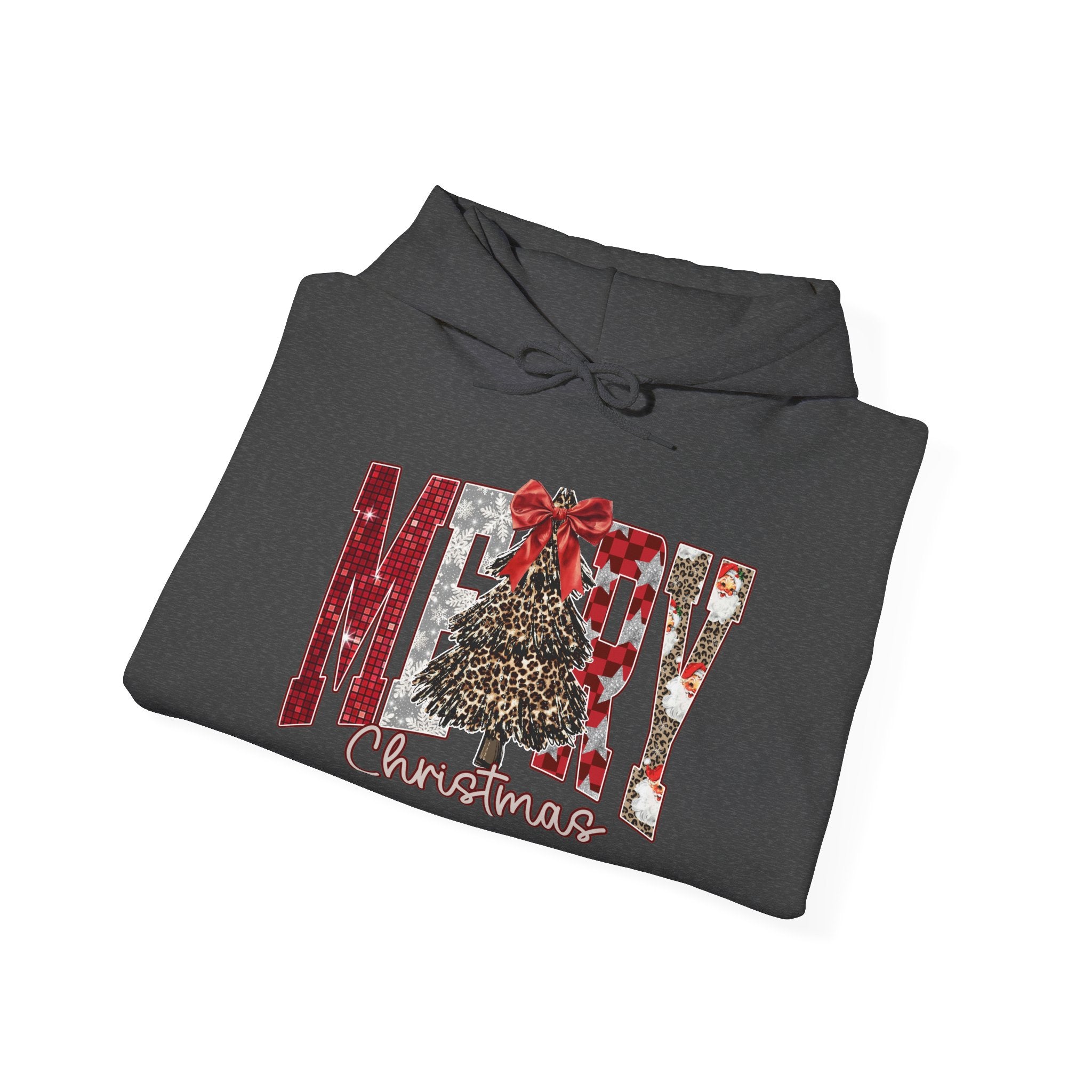Merry Christmas Hoodie — Buffalo Plaid Tree & Leopard Print Holiday Sweatshirt