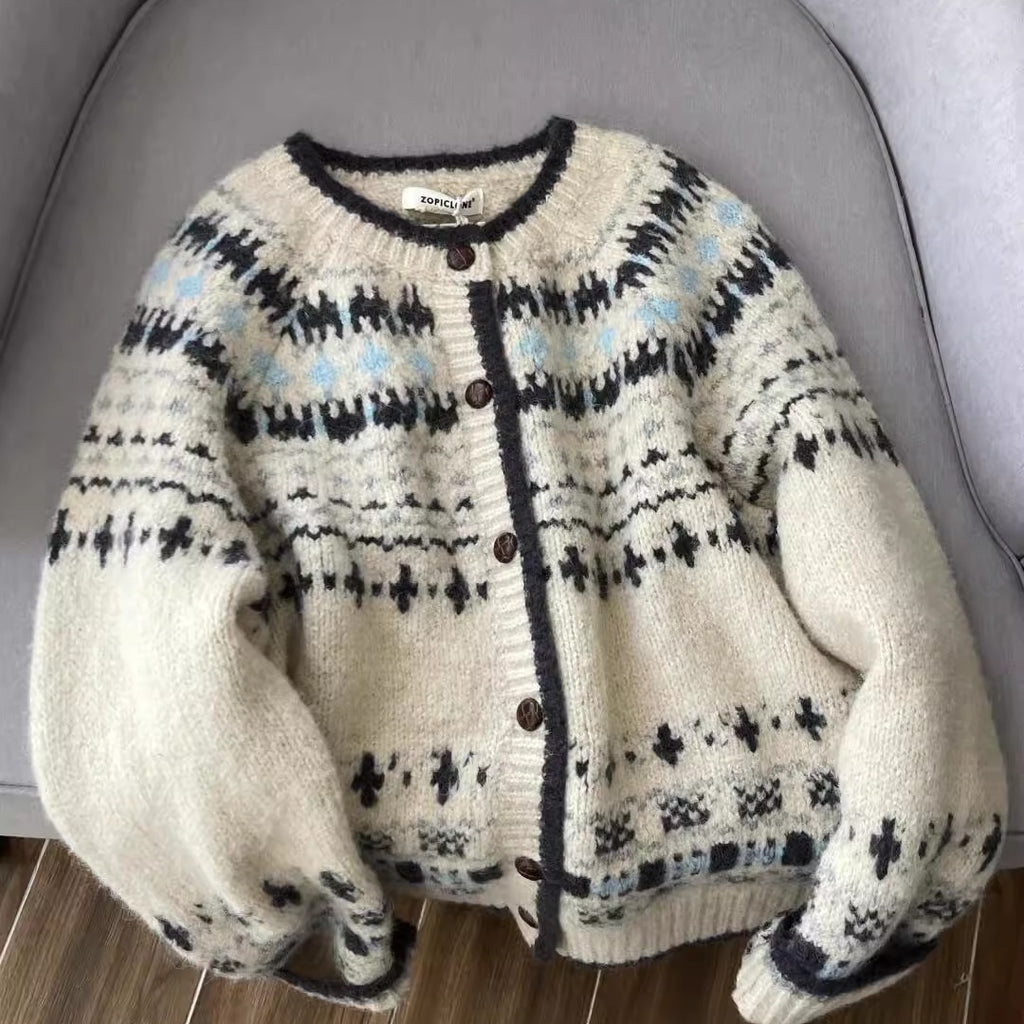 Women's Vintage Jacquard Knit Cardigan