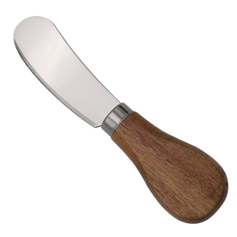Stainless Steel Simple Ins Style Cheese Knife Fork Cheese Butter Knife Pizza Oak Handle Baking Tool Gift Box Set