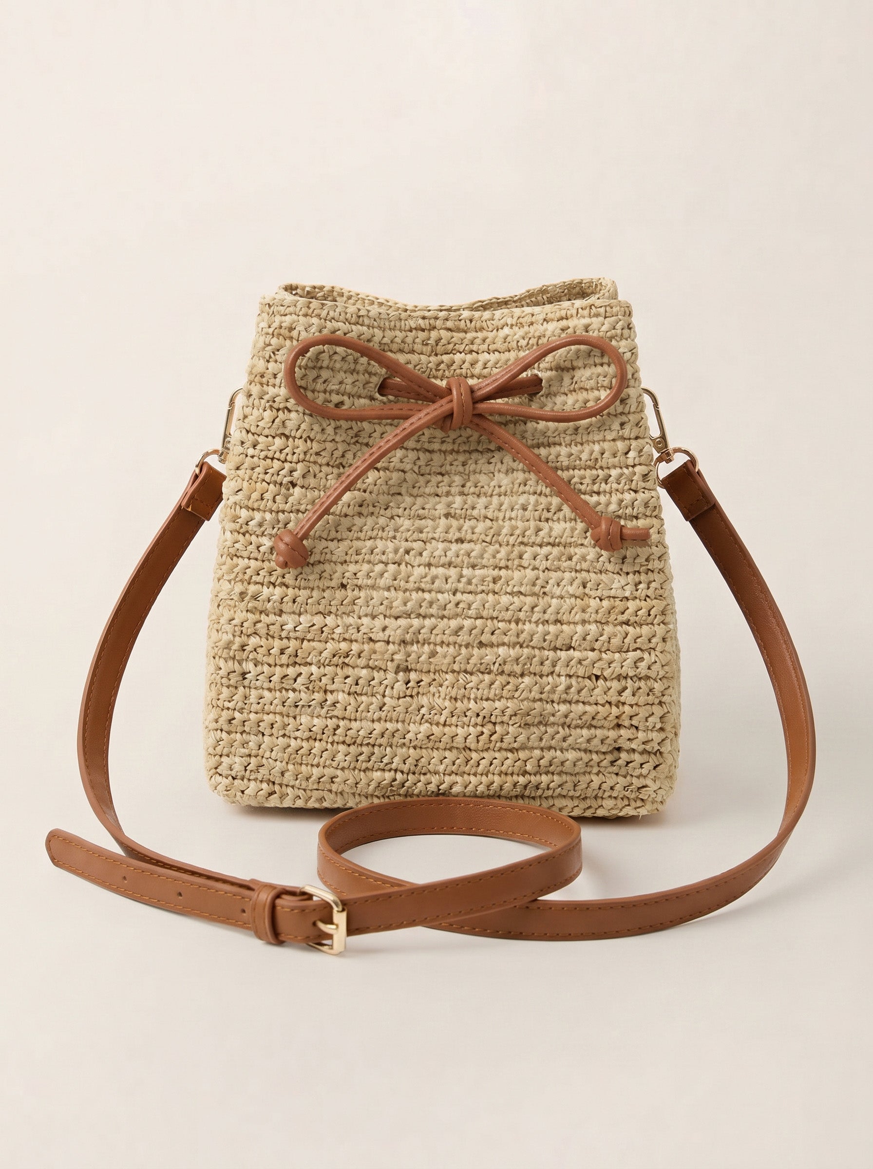 Handwoven Raffia Drawstring Bag
