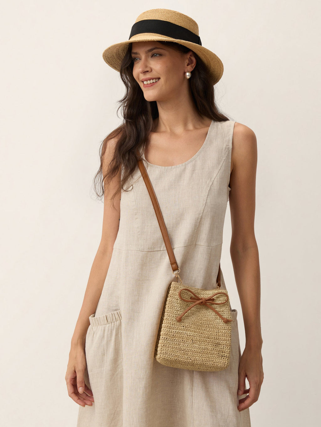Handwoven Raffia Drawstring Bag