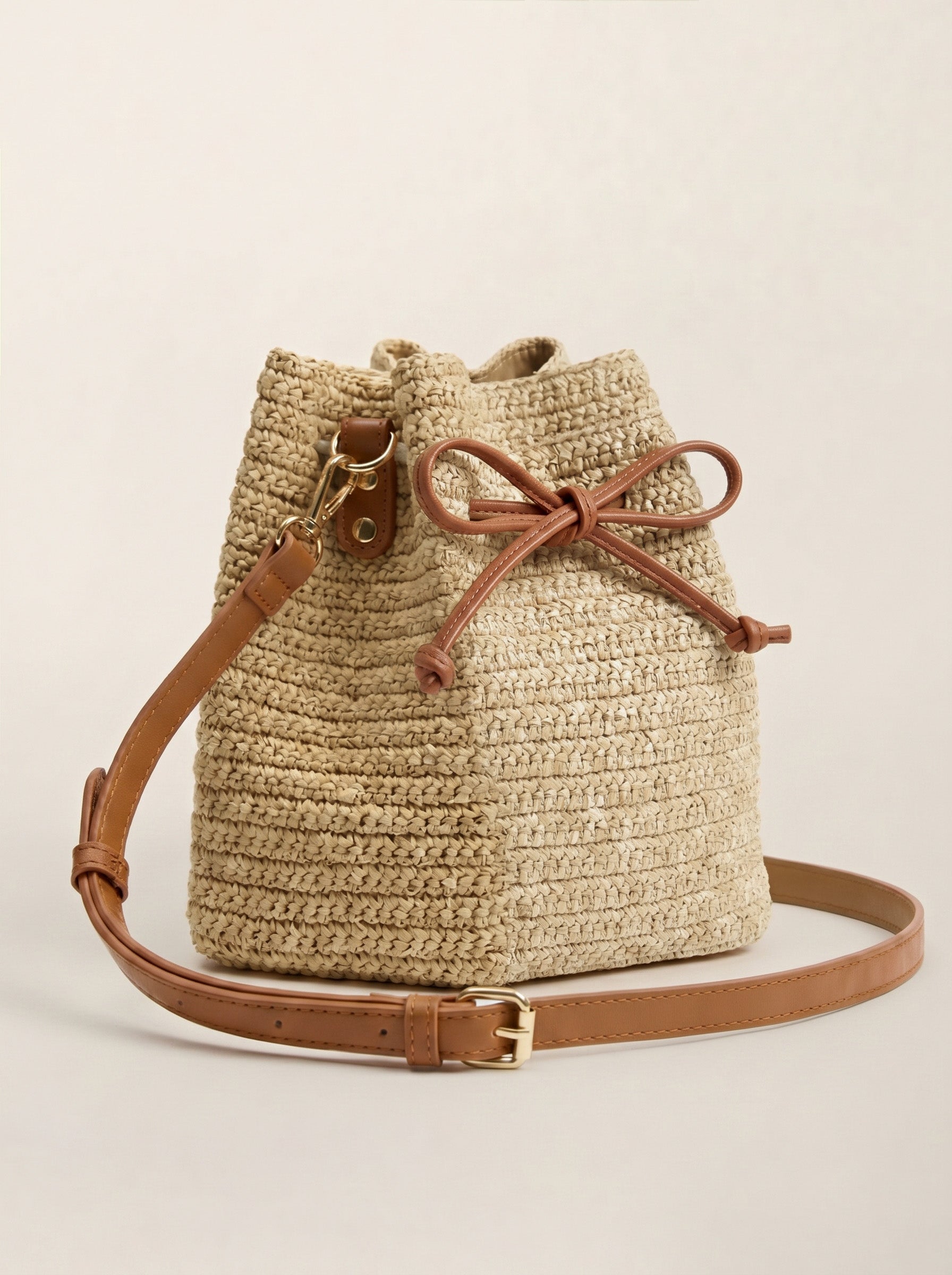 Handwoven Raffia Drawstring Bag