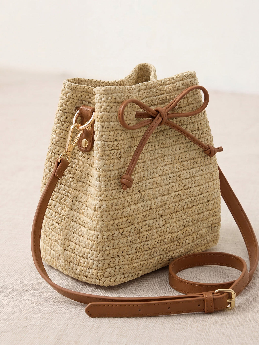 Handwoven Raffia Drawstring Bag